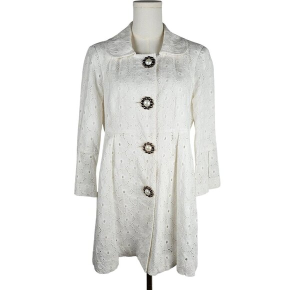 Skirtin Around Dresses & Skirts - Skirtin Around Coat Dress Size 8 White Eyelet Cotton Y2K Retro Vintage Boho